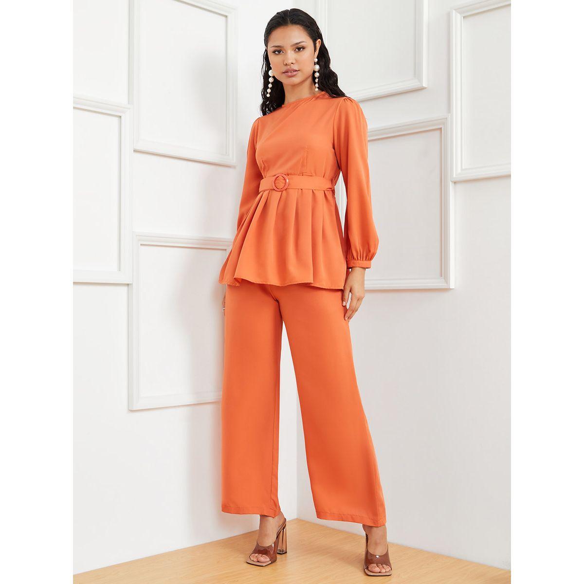 Styli Fold Pleated Belted Blouse & Trouser Co-Ord Set-women-clothing-coordsets-image-1