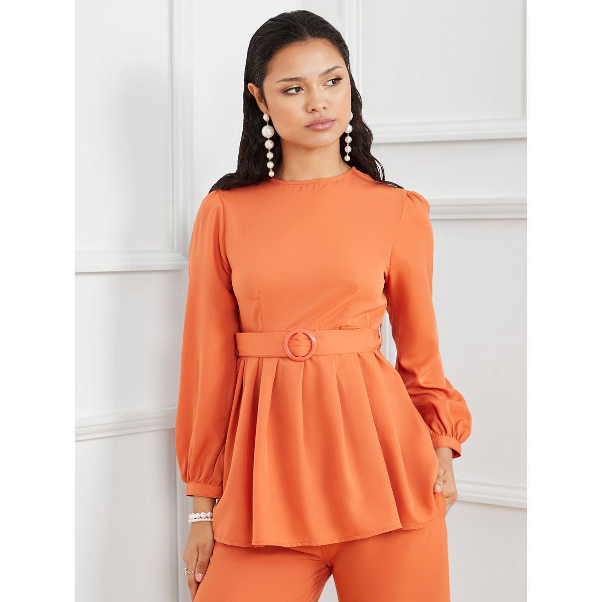 Styli Fold Pleated Belted Blouse & Trouser Co-Ord Set-women-clothing-coordsets-image-2