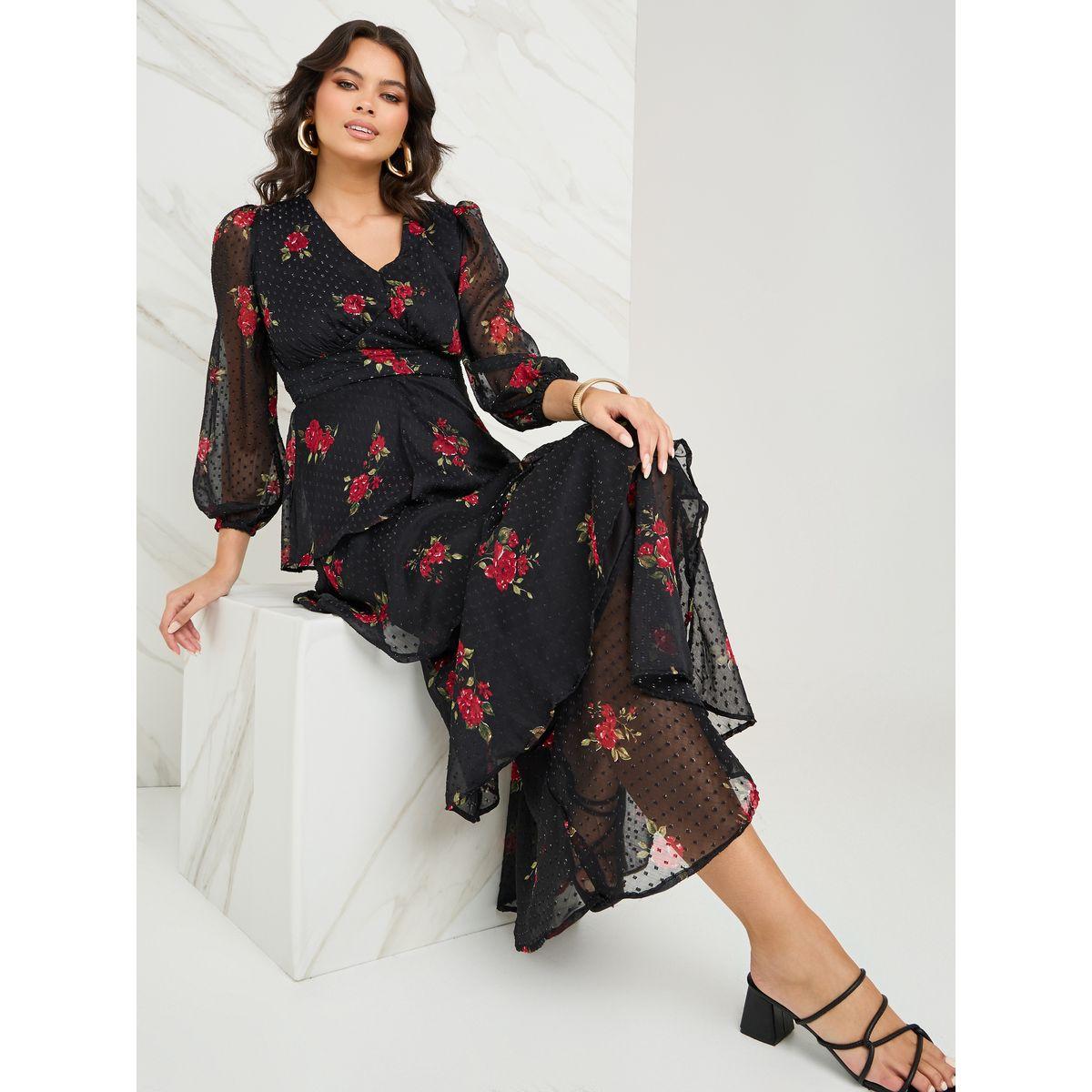 فستان طويل مطبع بطبعة زهور-women-clothing-dresses-image-1