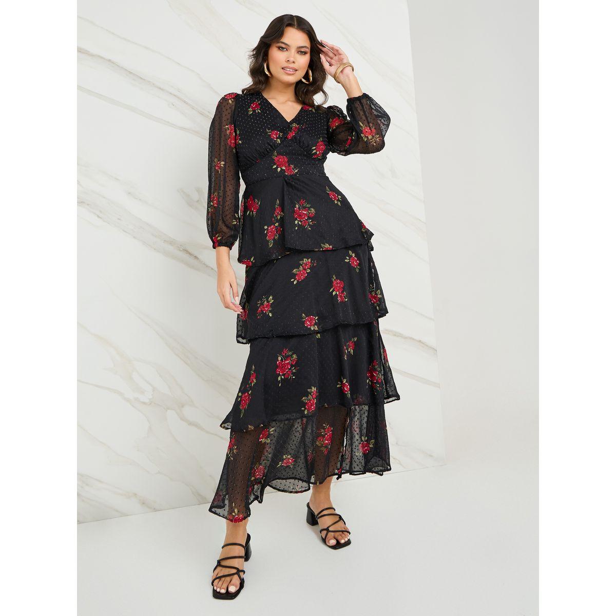 فستان طويل مطبع بطبعة زهور-women-clothing-dresses-image-2