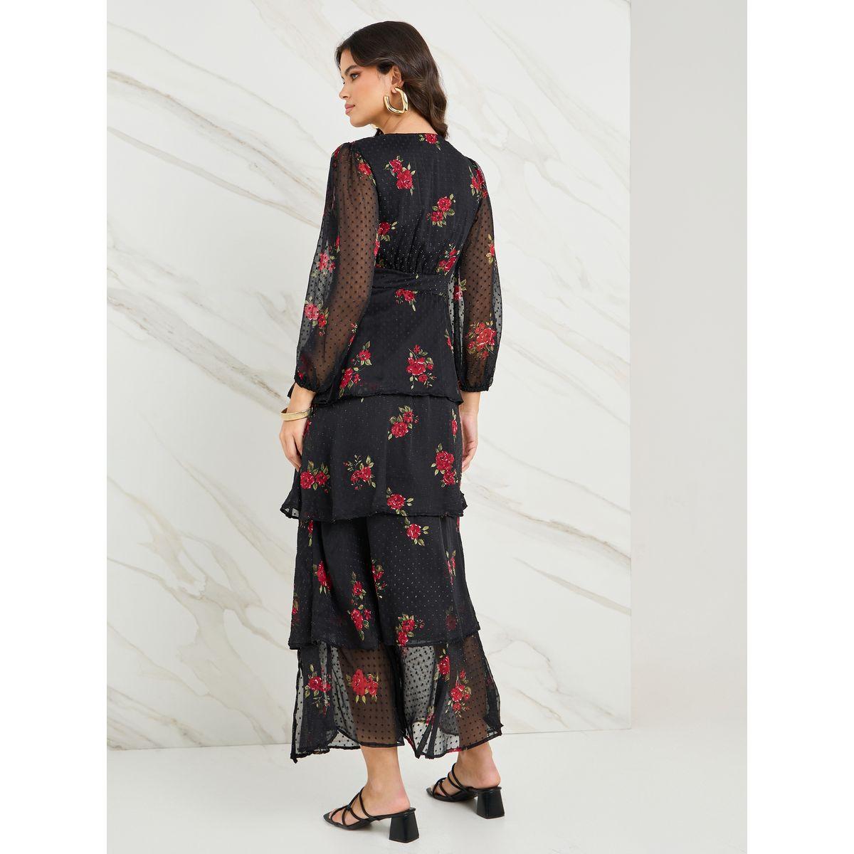 Styli Dobby Floral Print Layered Maxi Dress-women-clothing-dresses-image-5