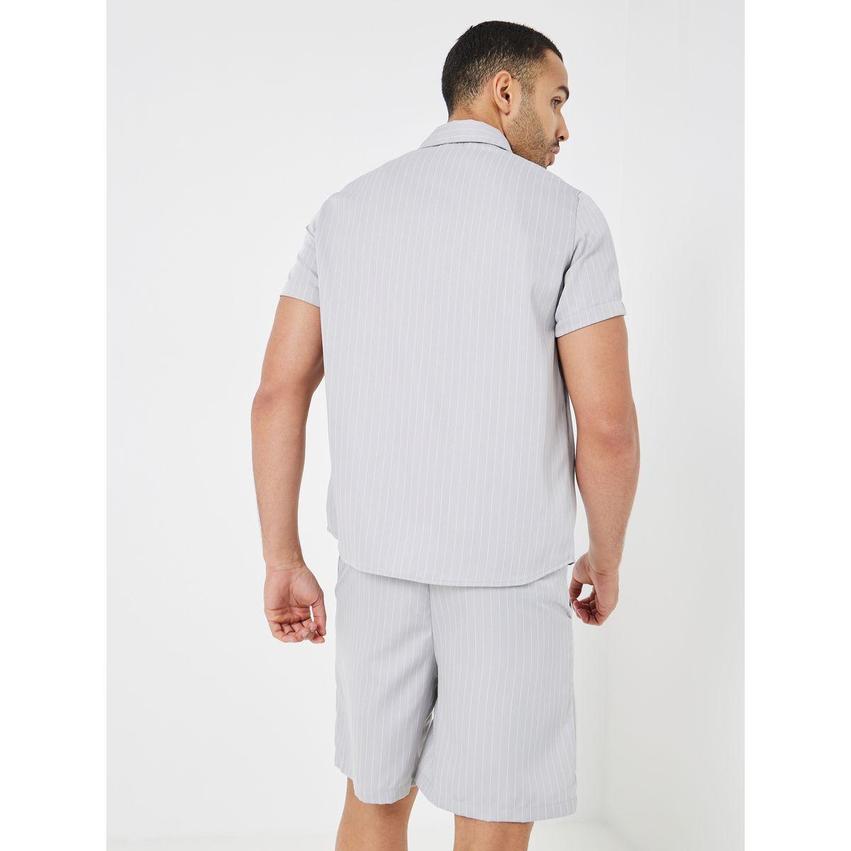 Styli Woven Pinstriped Shirt & Shorts Co-Ord Set-men-clothing-coordsets-image-6
