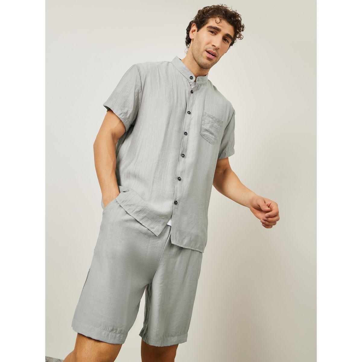 Styli Woven Textured Shirt & Shorts Co-Ords-men-clothing-coordsets-image-2