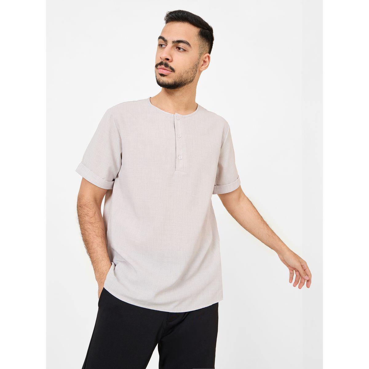 قميص منسوج بأكمام مطوية-men-clothing-shirts-image-1