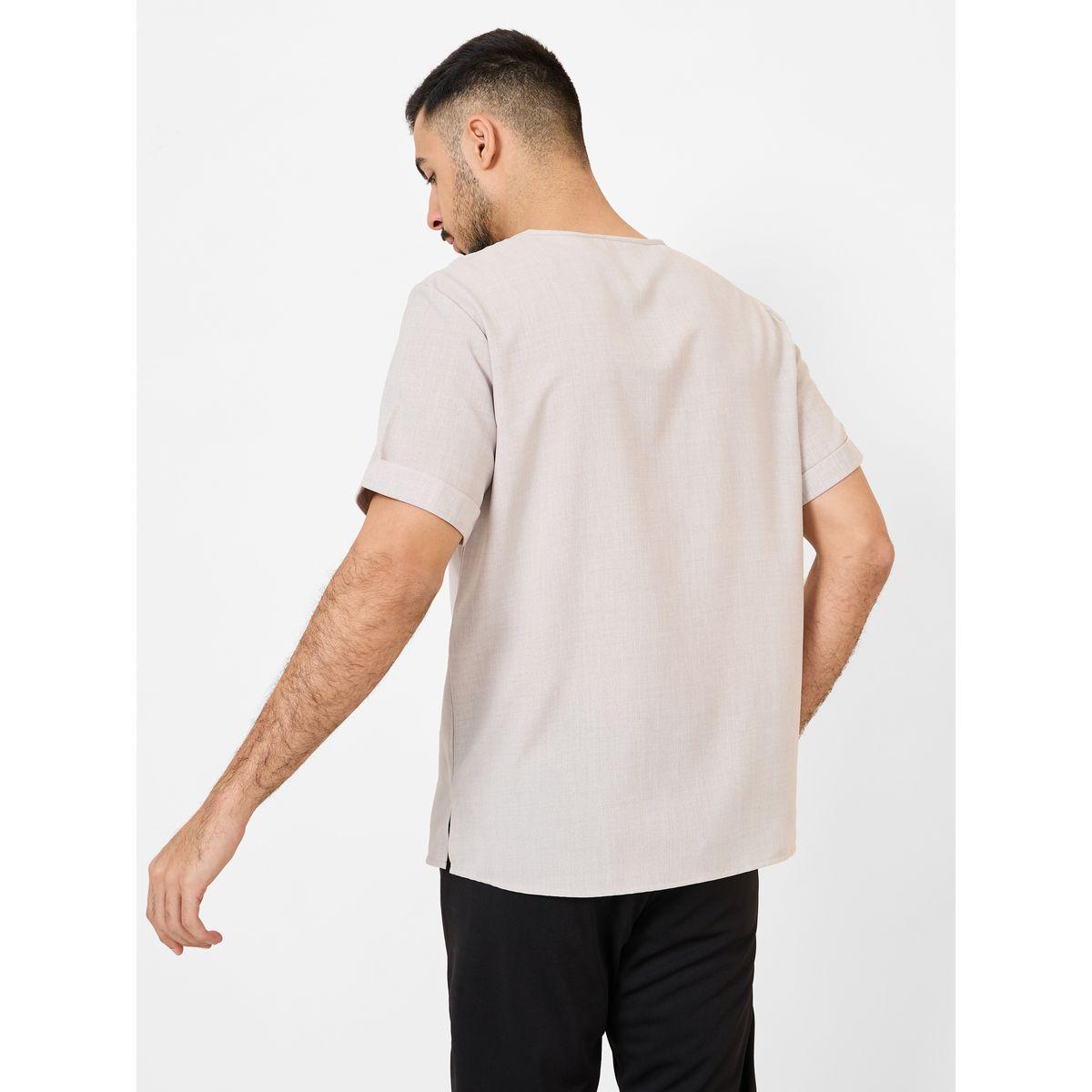 Styli Cross Dyed Woven Regular Fit Shirt With Half Button Placket-men-clothing-shirts-image-5