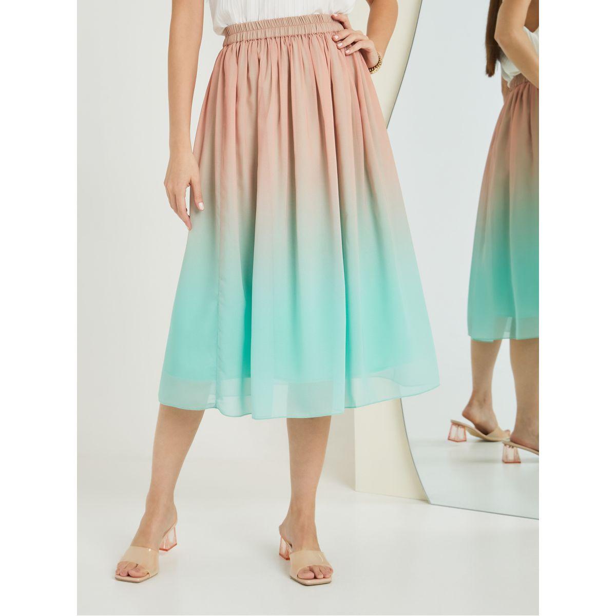 Styli Gradient Effect Flared Midi Skirt-women-clothing-bottoms-skirts-image-1