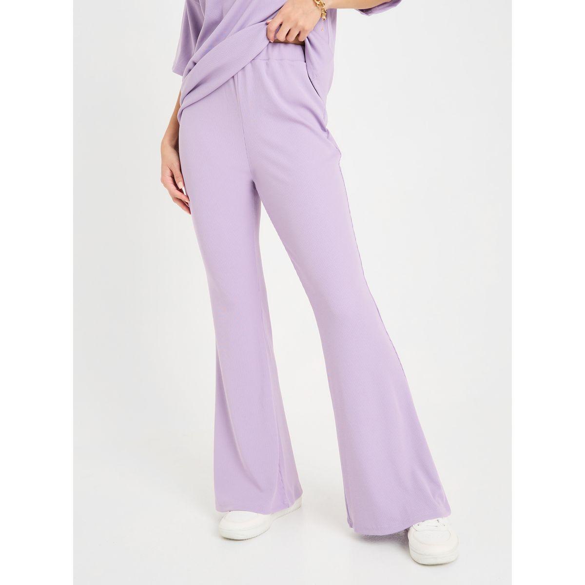 Styli Ribbed Oversized T-Shirt & Flared Trouser Co-Ord Set-women-clothing-coordsets-image-5