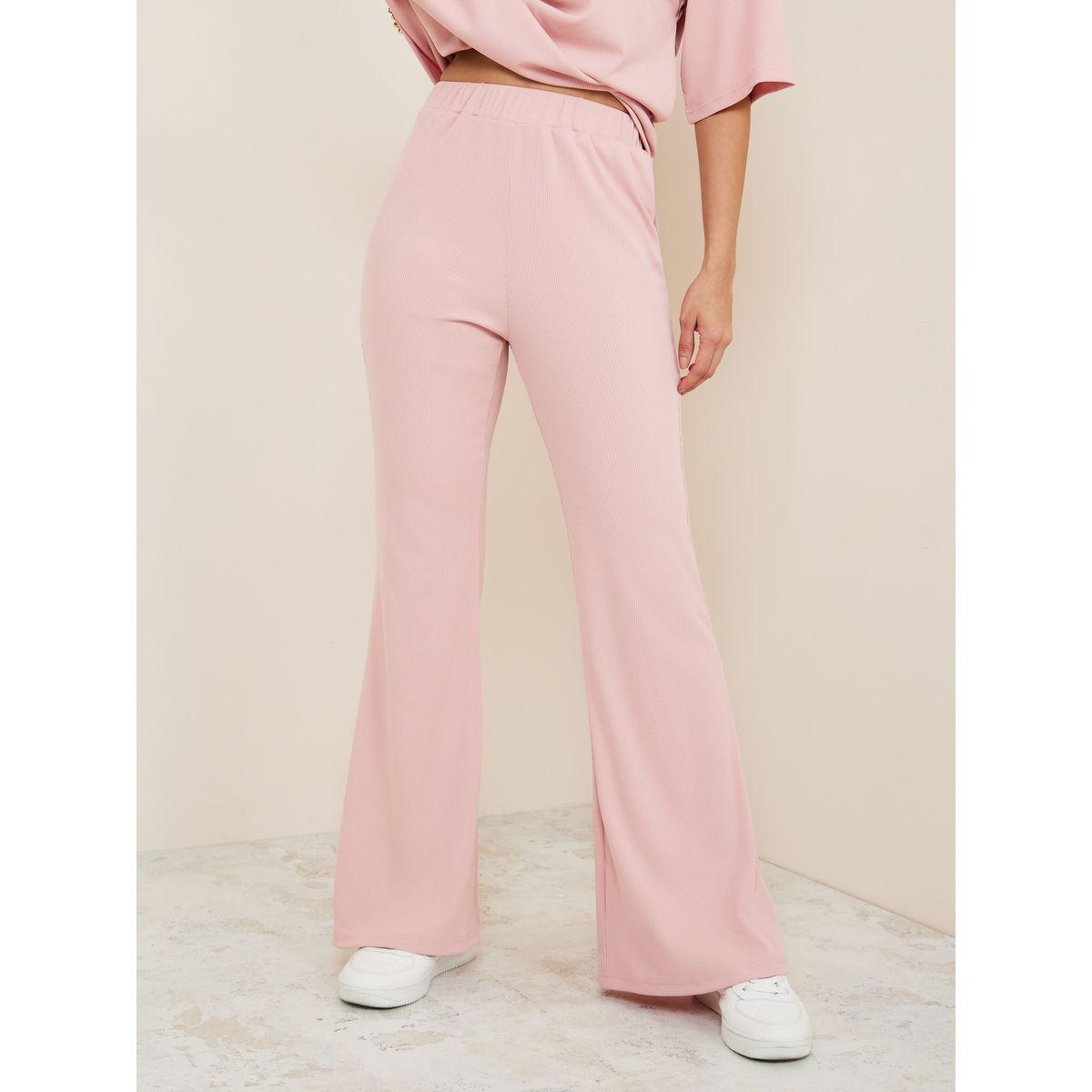 Styli Ribbed Oversized T-Shirt & Flared Trouser Co-Ord Set-women-clothing-coordsets-image-4