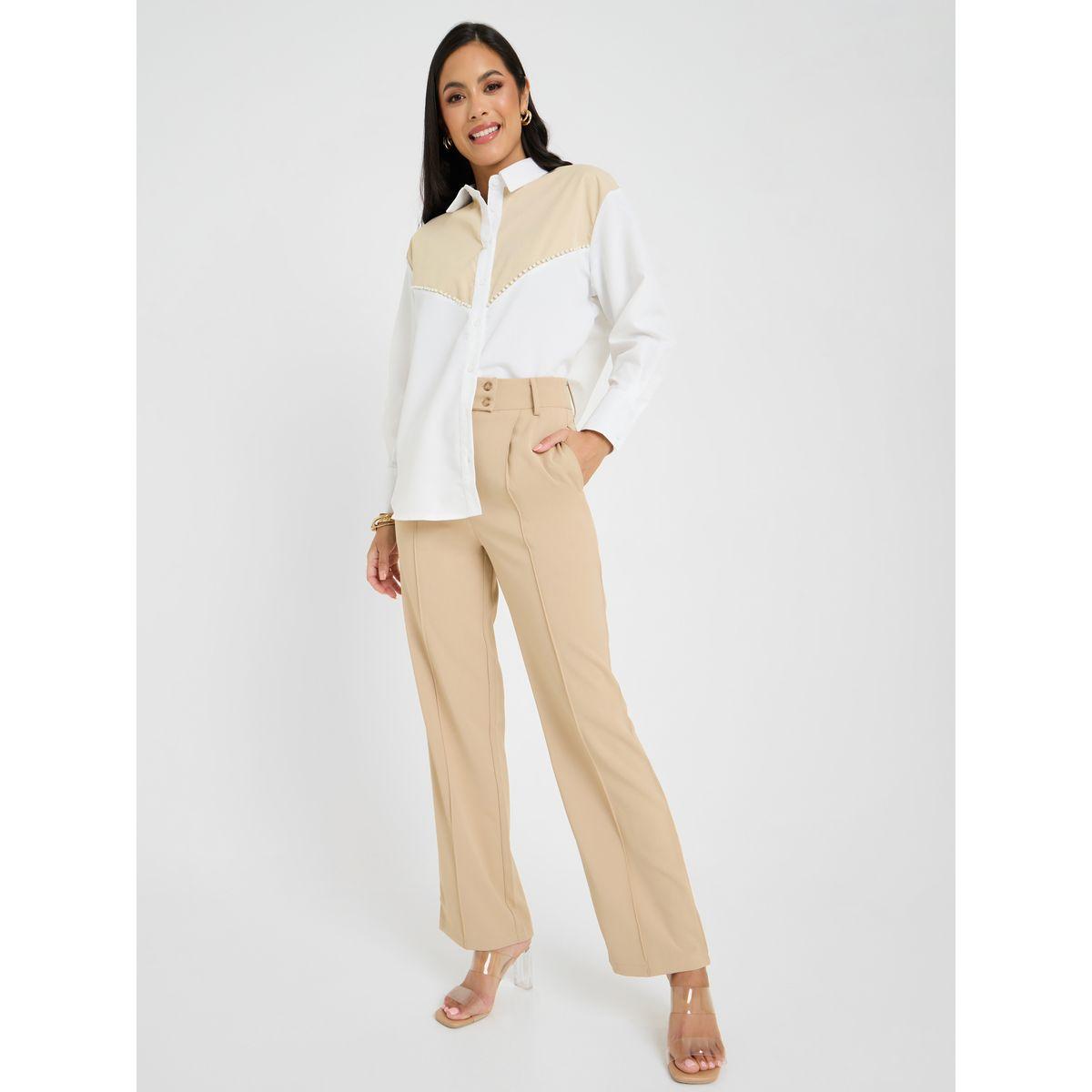 Styli Colorblock Faux Pearl Panel Oversized Shirt-women-clothing-shirtsandblouses-shirts-image-2