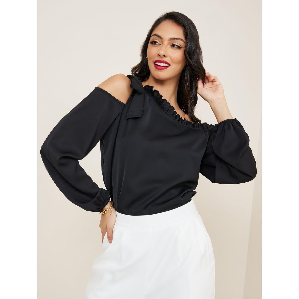 Styli Ruffle Detail Asymmetric Neck Blouse-women-clothing-shirtsandblouses-blouses-image-1