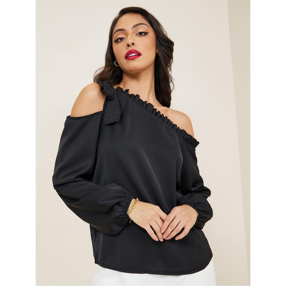 Styli Ruffle Detail Asymmetric Neck Blouse-women-clothing-shirtsandblouses-blouses-image-3