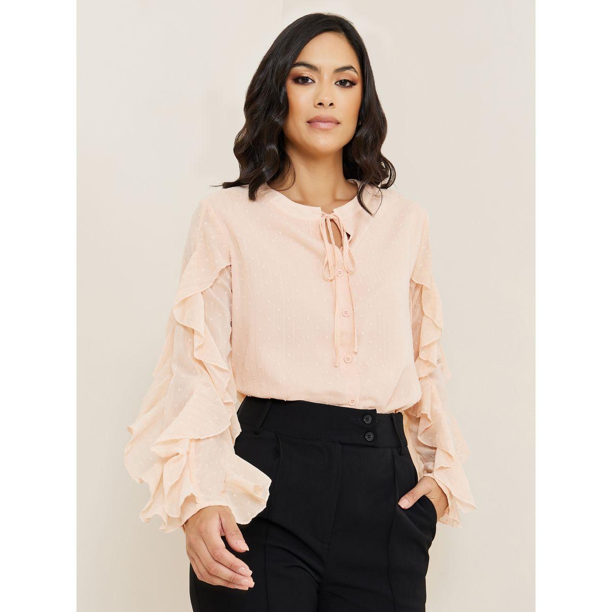 Styli Tie-Up Neck Frill Detail Regular Fit Blouse-women-clothing-shirtsandblouses-blouses-image-1