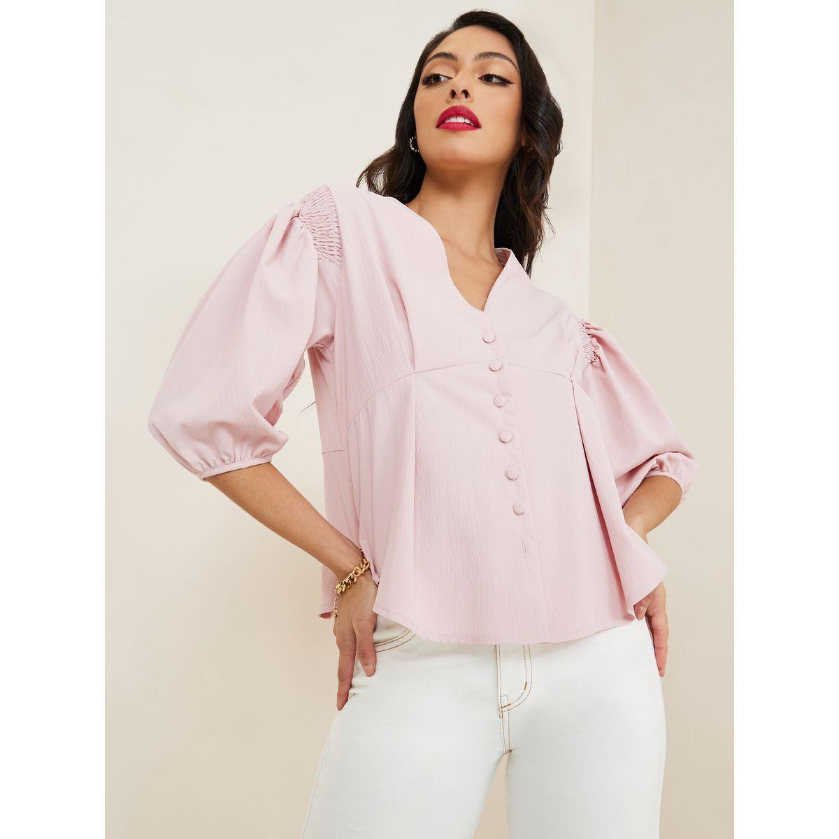 Styli V Neck 3/4 Sleeve Regular Fit Blouse-women-clothing-shirtsandblouses-blouses-image-1