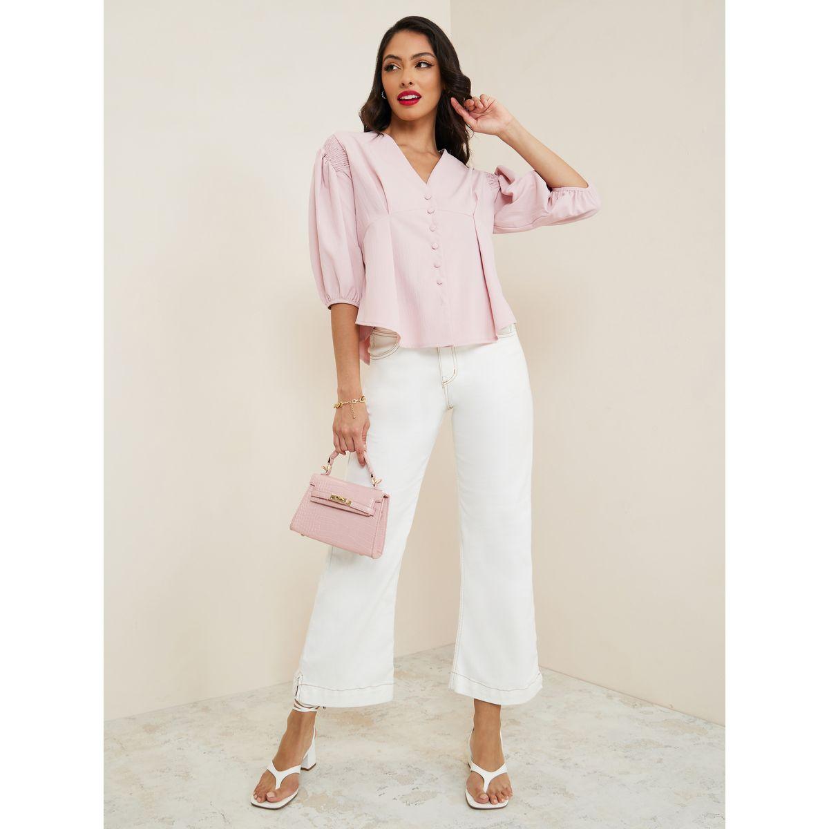 Styli V Neck 3/4 Sleeve Regular Fit Blouse-women-clothing-shirtsandblouses-blouses-image-2