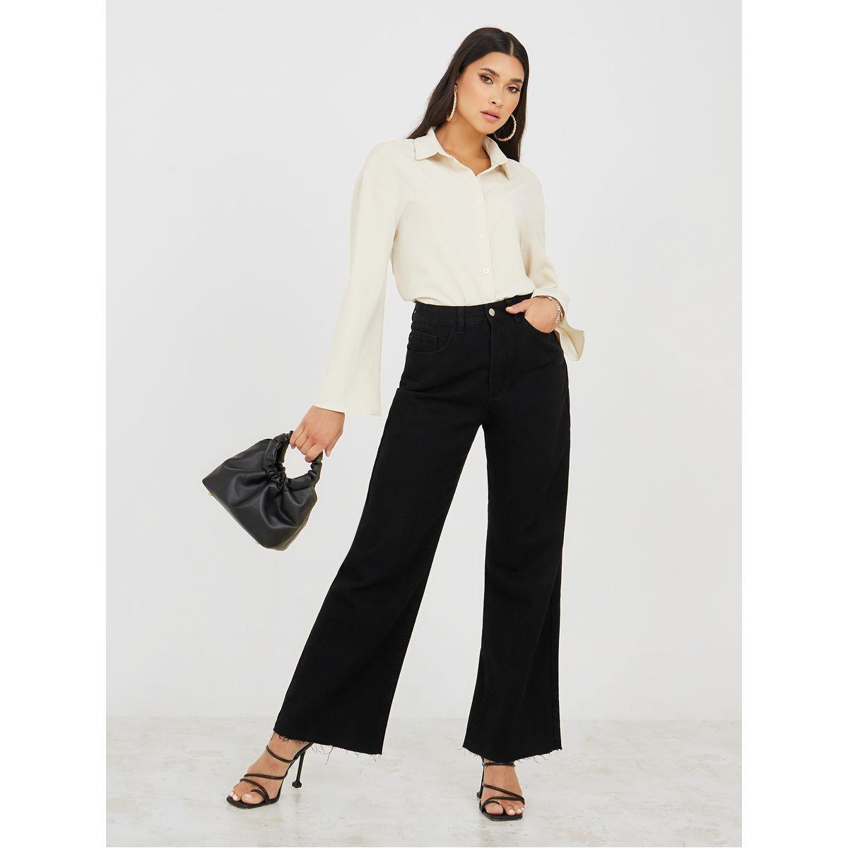 Styli Solid Flute Sleeve Shirt with Button Placket-women-clothing-shirtsandblouses-shirts-image-2