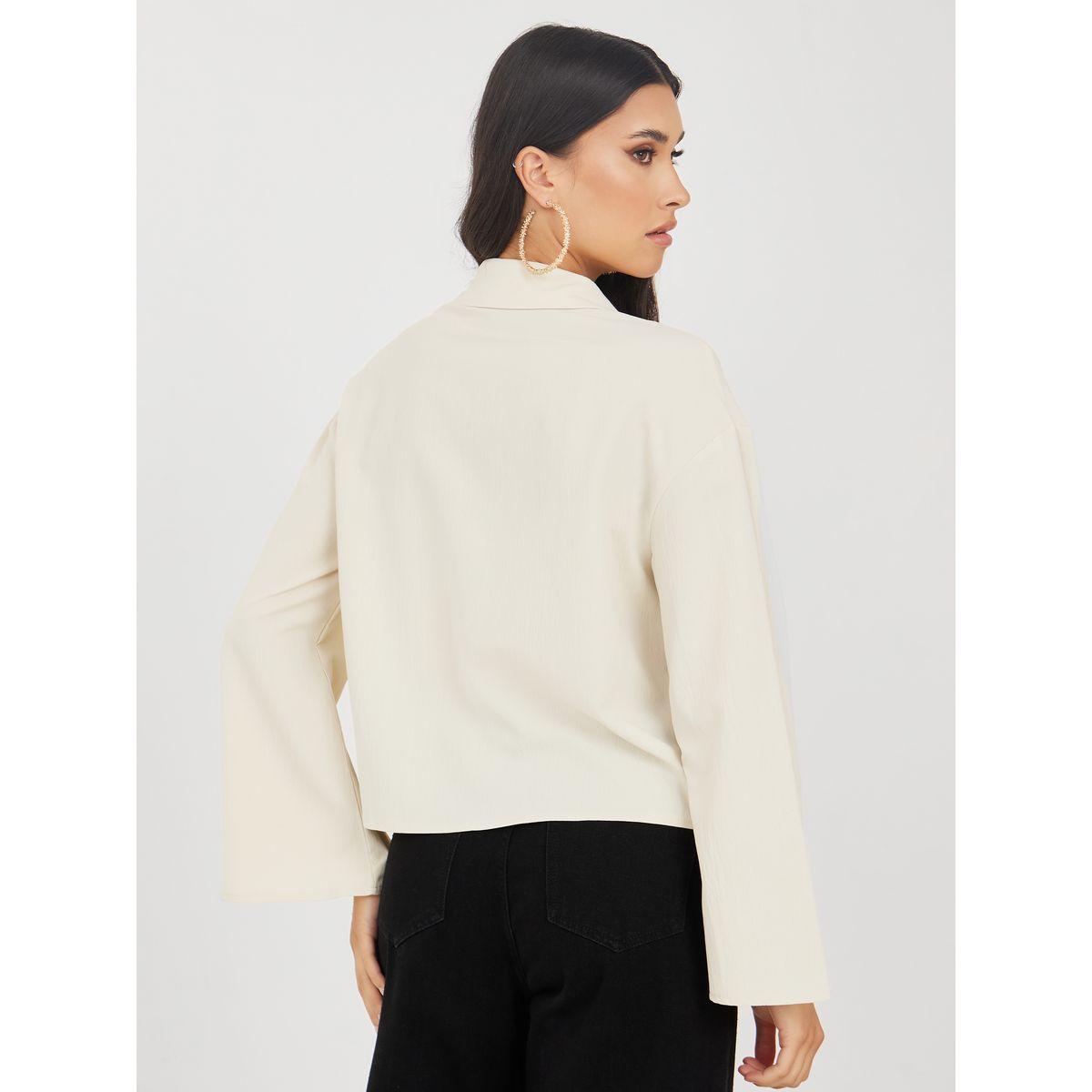 Styli Solid Flute Sleeve Shirt with Button Placket-women-clothing-shirtsandblouses-shirts-image-5
