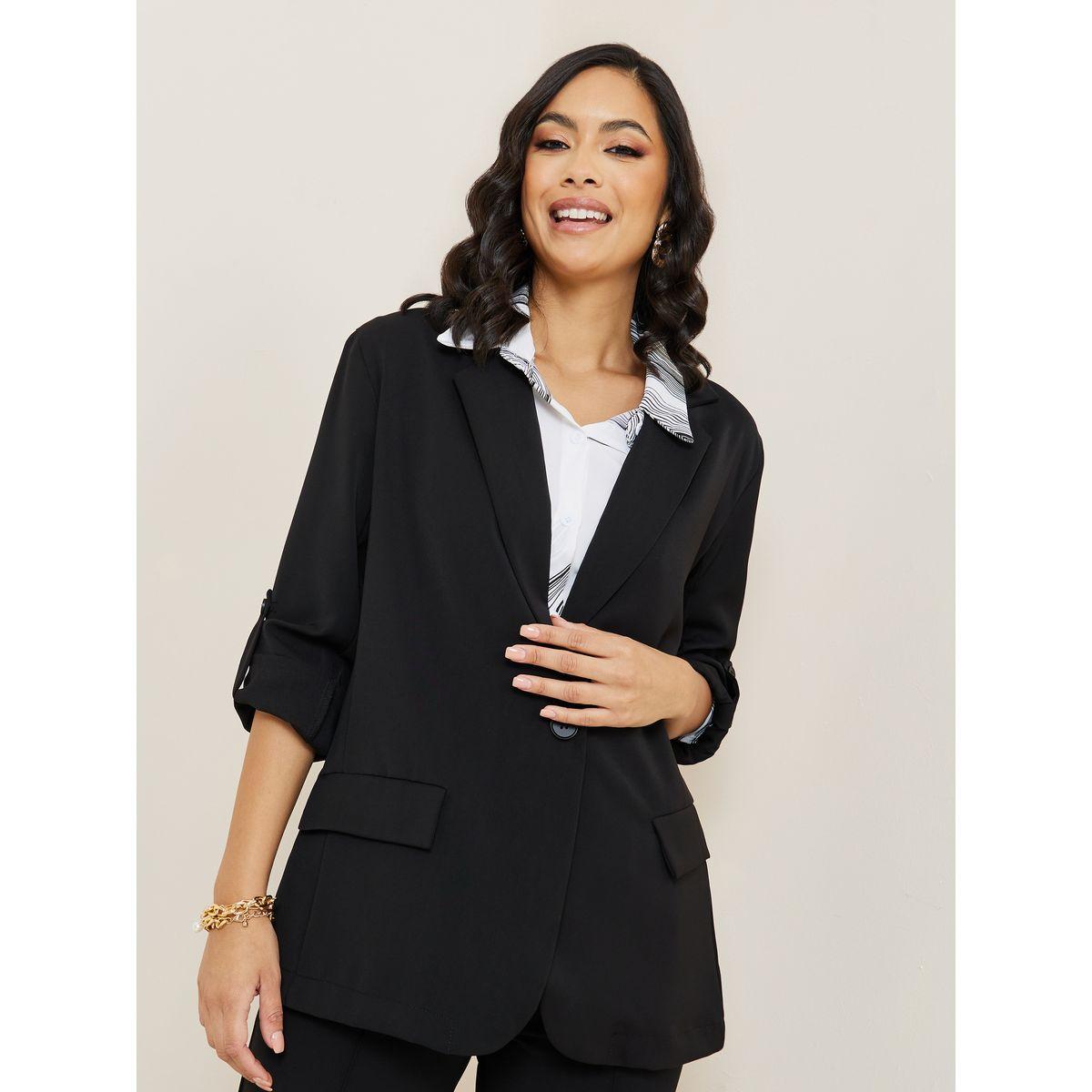 بليزر بقصة عادية واكمام مطوية-women-clothing-coatsandjackets-blazers-image-1
