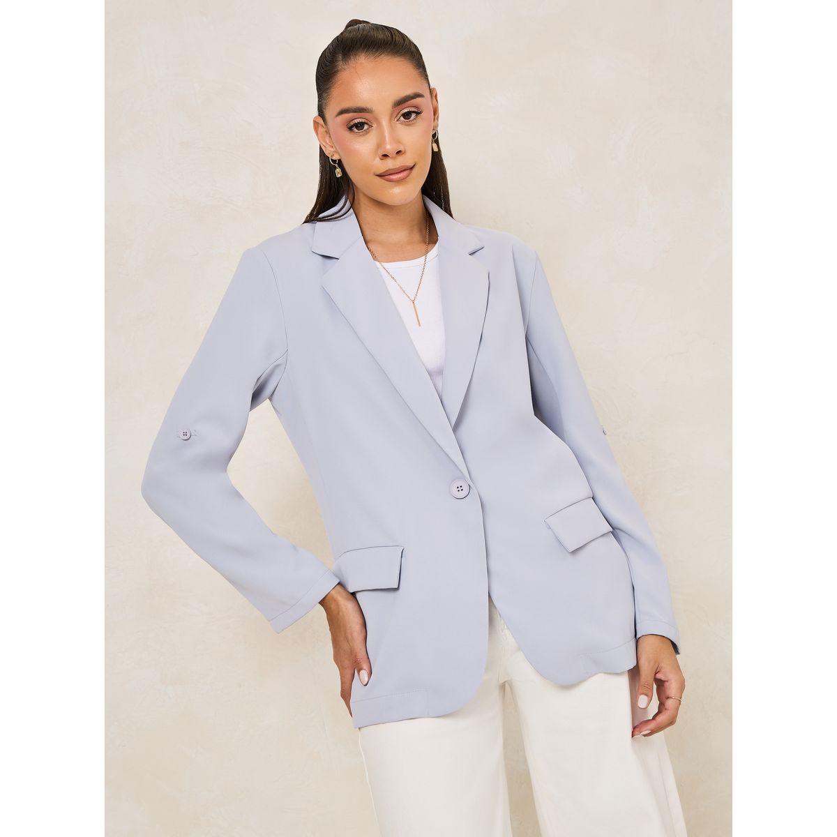 بليزز بقصة عادية واكمام طويلة مع طيات-women-clothing-coatsandjackets-blazers-image-1