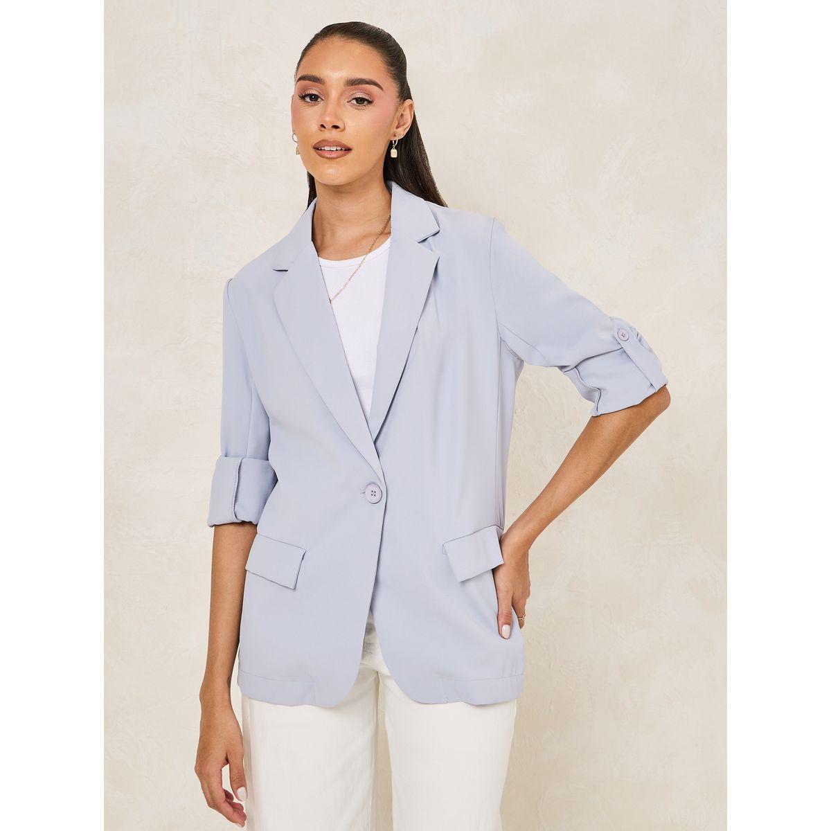 Styli Regular Fit Roll-Up Sleeves Blazer with Flap Detail-women-clothing-coatsandjackets-blazers-image-4