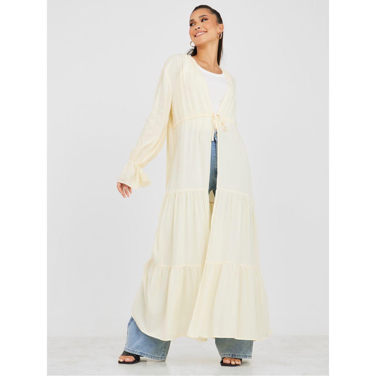 Styli Textured Tiered Maxi Length Kimono with Self Tie-women-clothing-shirtsandblouses-shirts-image-1