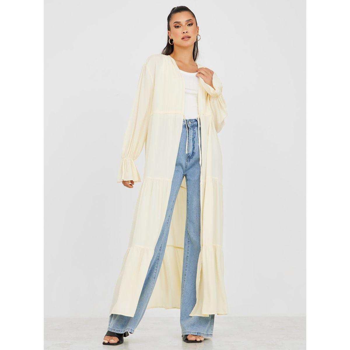 كيمونو طويل بكسرات ورباط خصر-women-clothing-shirtsandblouses-shirts-image-2