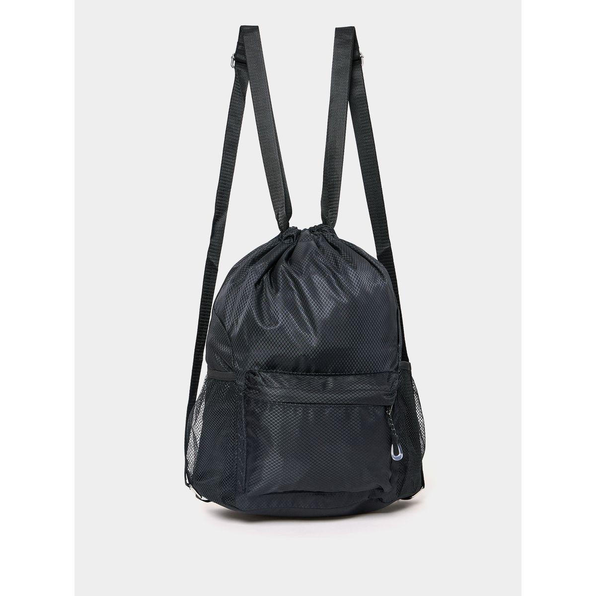 Styli Textured Mesh Detail Backpack with Drawcord Closure-women-bagsandwallets-backpacks-image-1