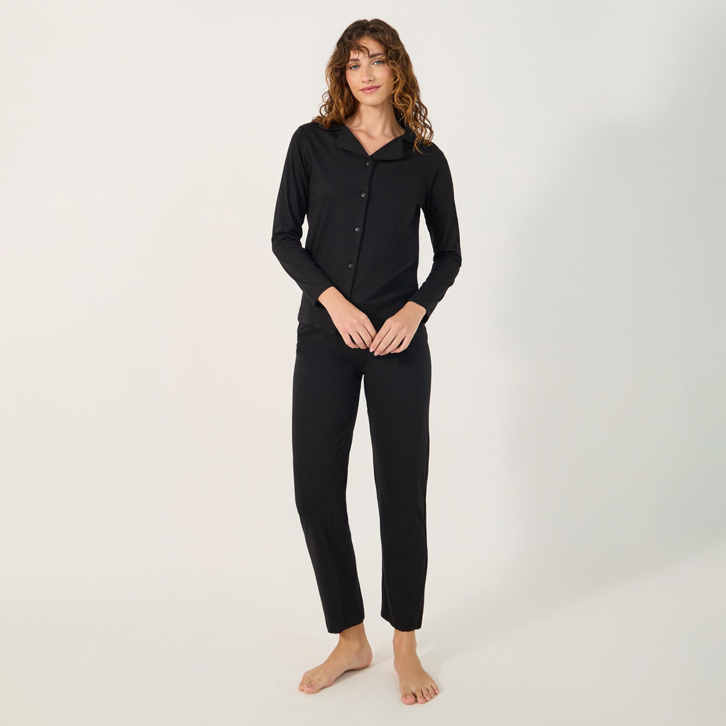 Styli Unwind Cotton Jersey Long Sleeve Button Thru Shirt And Pj Set-women-clothing-nightwear-pyjamas-longsets-image-1