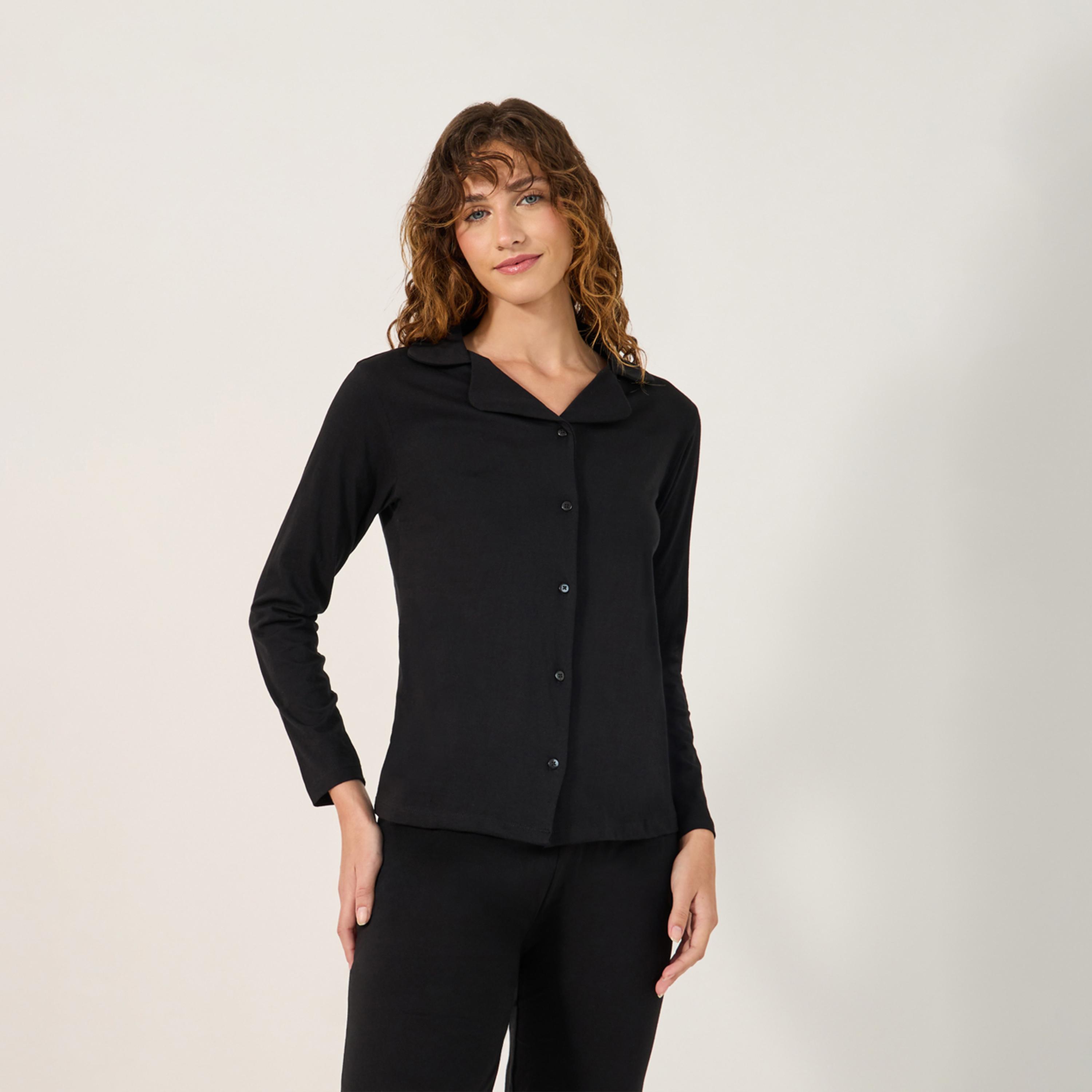 Styli Unwind Cotton Jersey Long Sleeve Button Thru Shirt And Pj Set-women-clothing-nightwear-pyjamas-longsets-image-2
