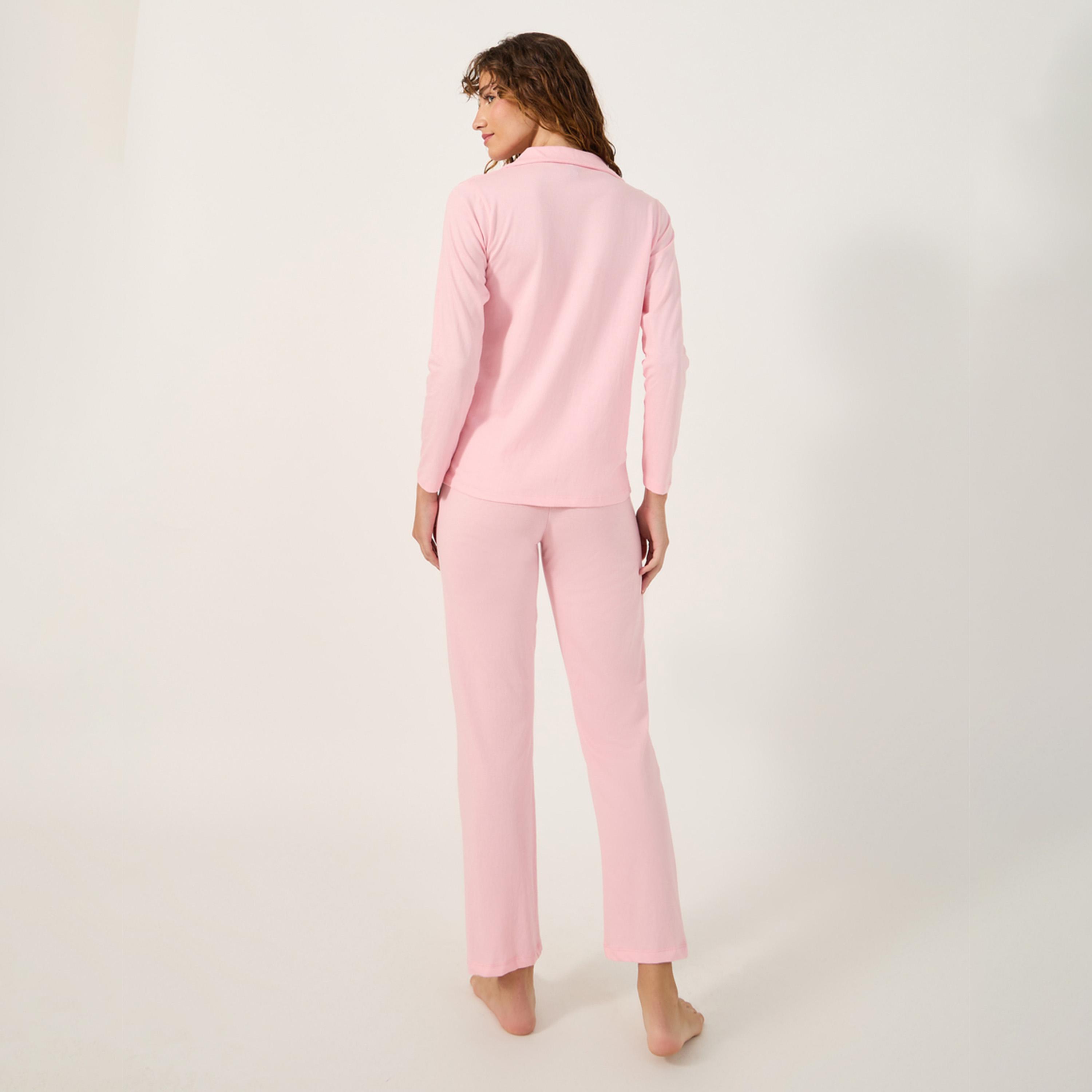 ستايلي - أنوايند قميص من قماش الجيرسي القطني بأكمام طويلة وأزرار مع بنطال بيجامة-women-clothing-nightwear-pyjamas-longsets-image-4