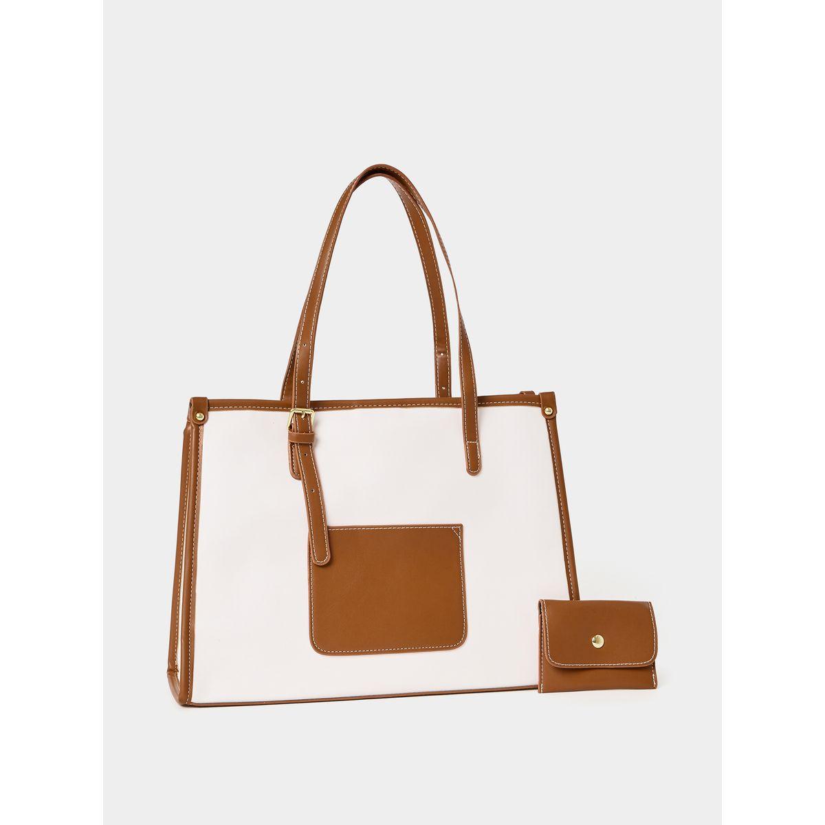 Styli Contrast Trim Shoulder Bag with Mini Purse Set-women-bagsandwallets-handbags-image-1