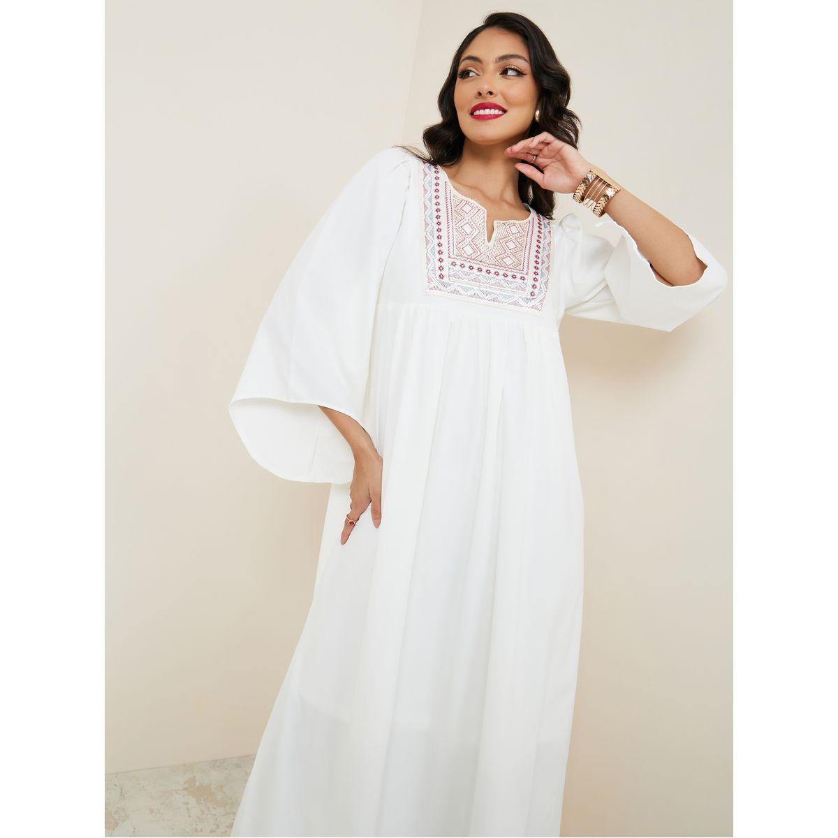 Styli Embroidered Panel Flute Sleeve A-Line Maxi Dress-women-clothing-dresses-image-2