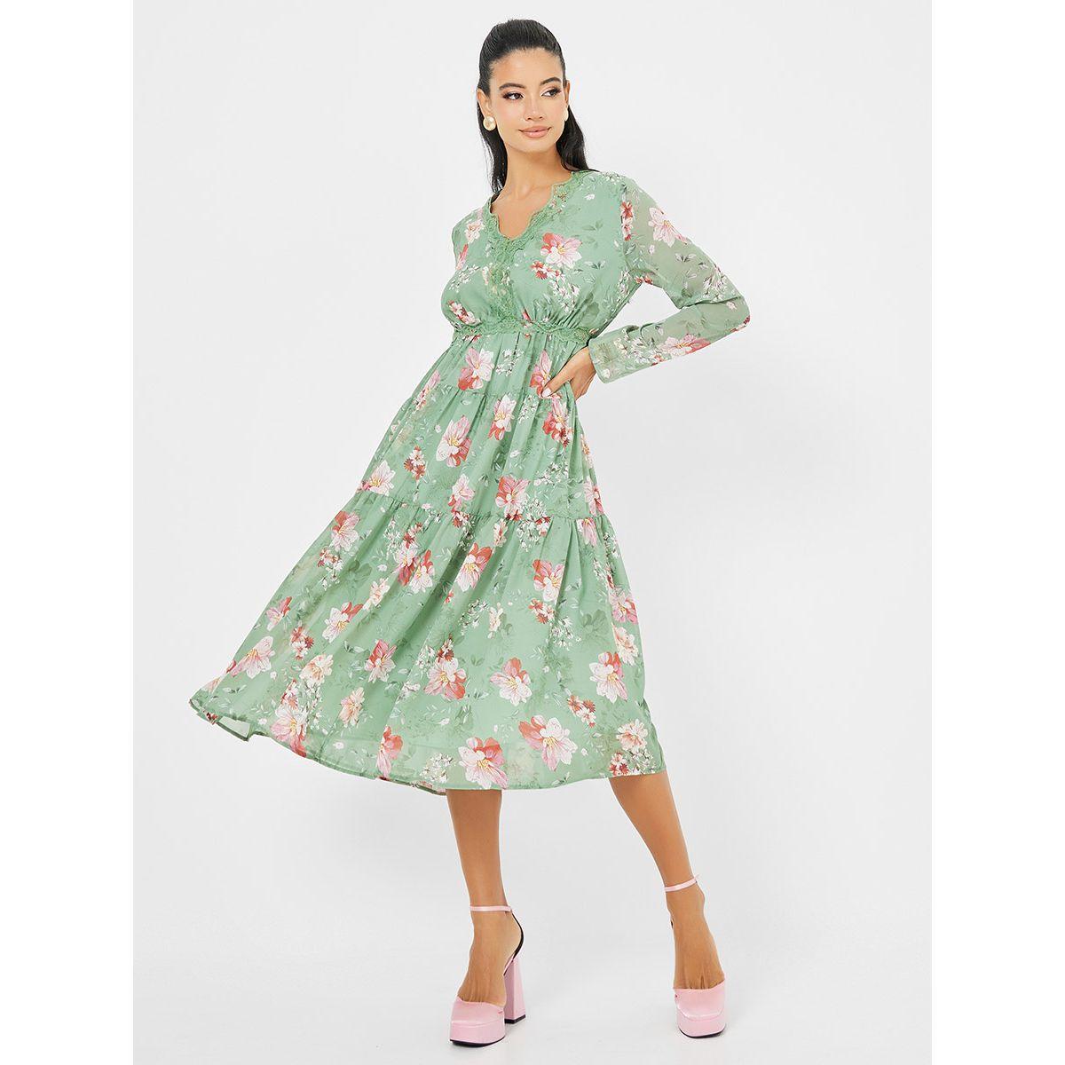 Styli Floral Print Lace Insert Tiered Midi Dress-women-clothing-dresses-image-2