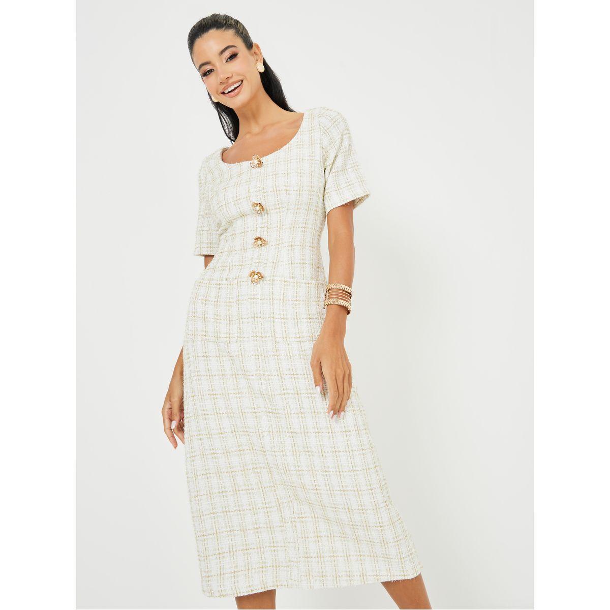 فستان ميدي تويد مع أزرار غلق-women-clothing-dresses-image-1