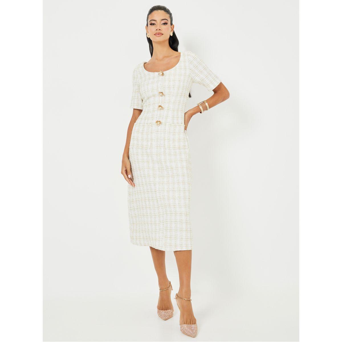 فستان ميدي تويد مع أزرار غلق-women-clothing-dresses-image-2