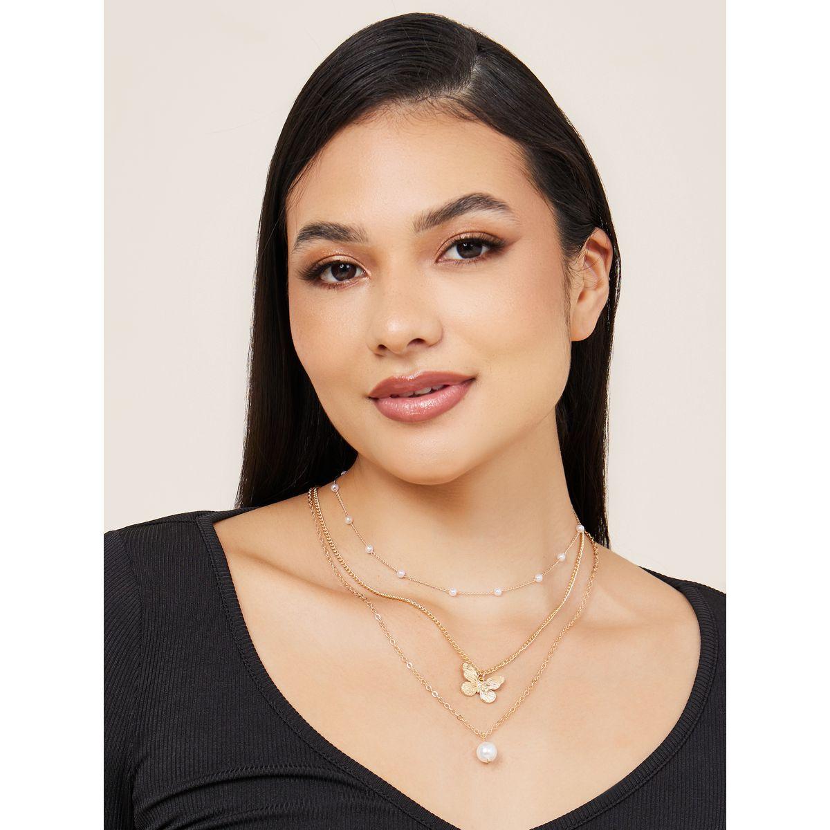 Styli Set of 3 - Pearl Detail Butterfly Necklace-women-watchesandjewellery-jewellery-necklacesandpendants-image-1