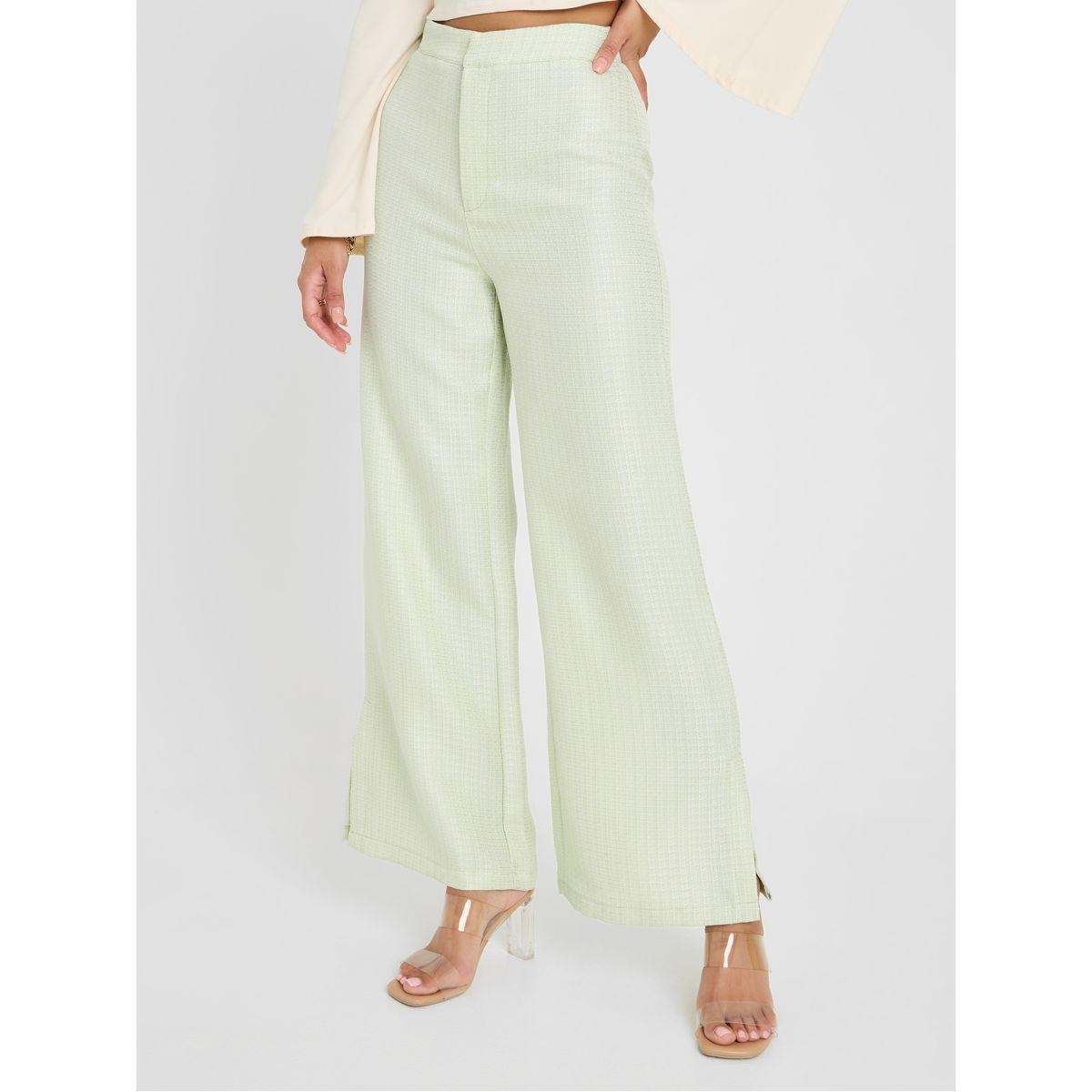 Styli Tweed Look Wide Leg Trouser with Side Slit-women-clothing-bottoms-trousers-image-1