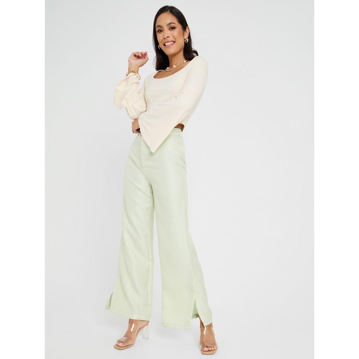 Styli Tweed Look Wide Leg Trouser with Side Slit-women-clothing-bottoms-trousers-image-2