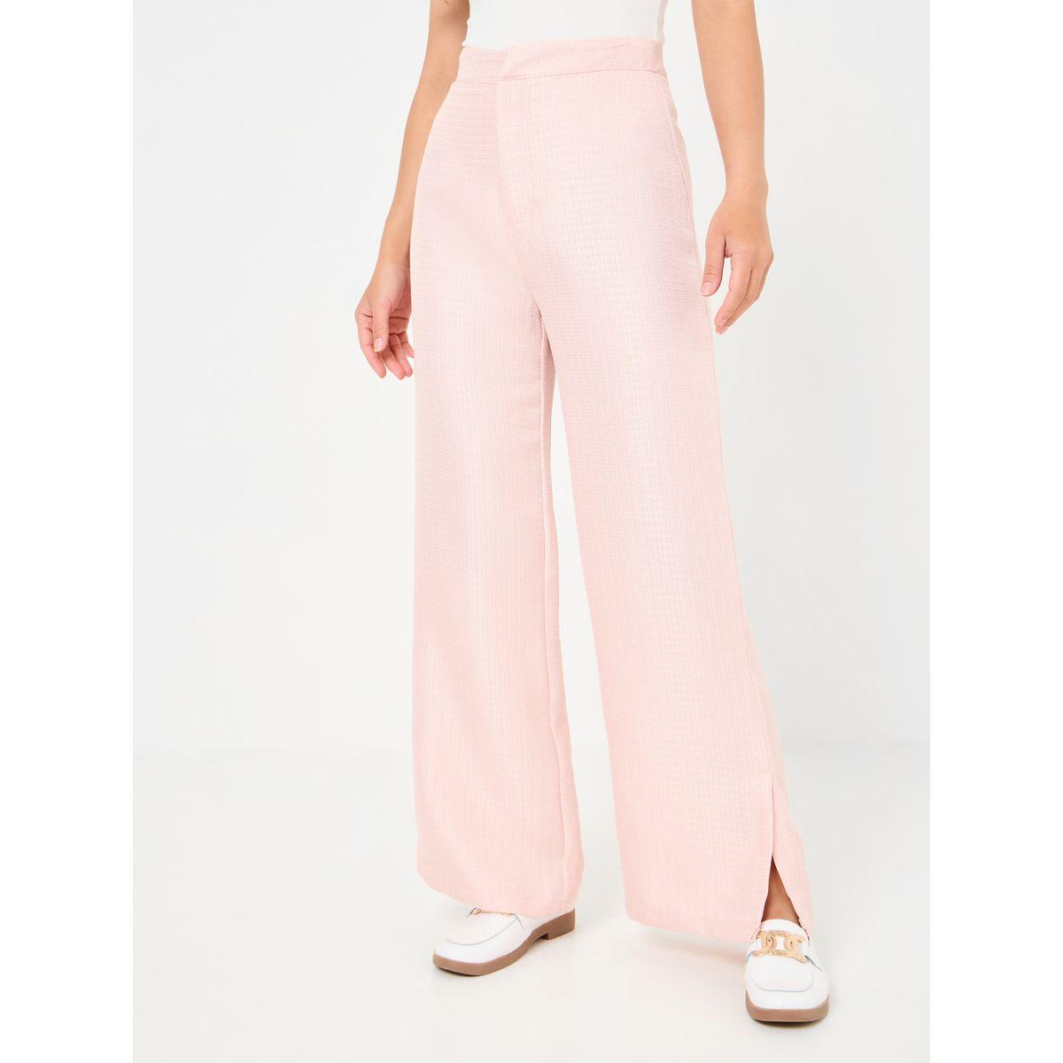 Styli Tweed Look Wide Leg Trouser with Side Slit-women-clothing-bottoms-trousers-image-2