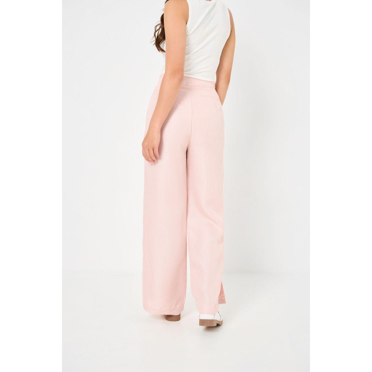 Styli Tweed Look Wide Leg Trouser with Side Slit-women-clothing-bottoms-trousers-image-4