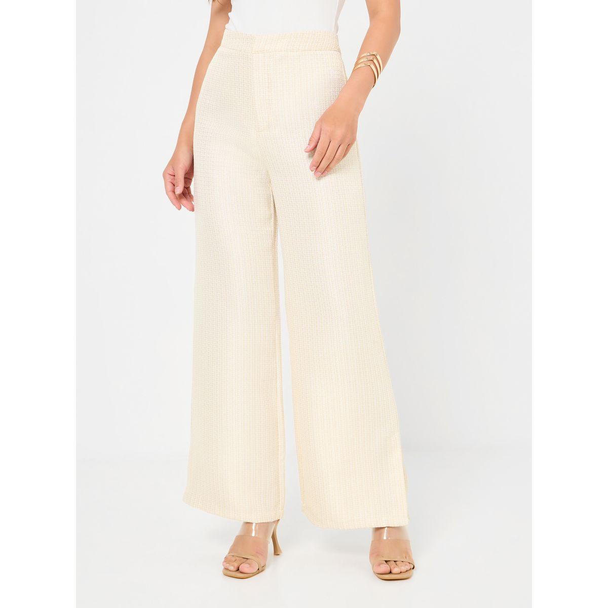 Styli Tweed Look Wide Leg Trouser with Side Slit-women-clothing-bottoms-trousers-image-2