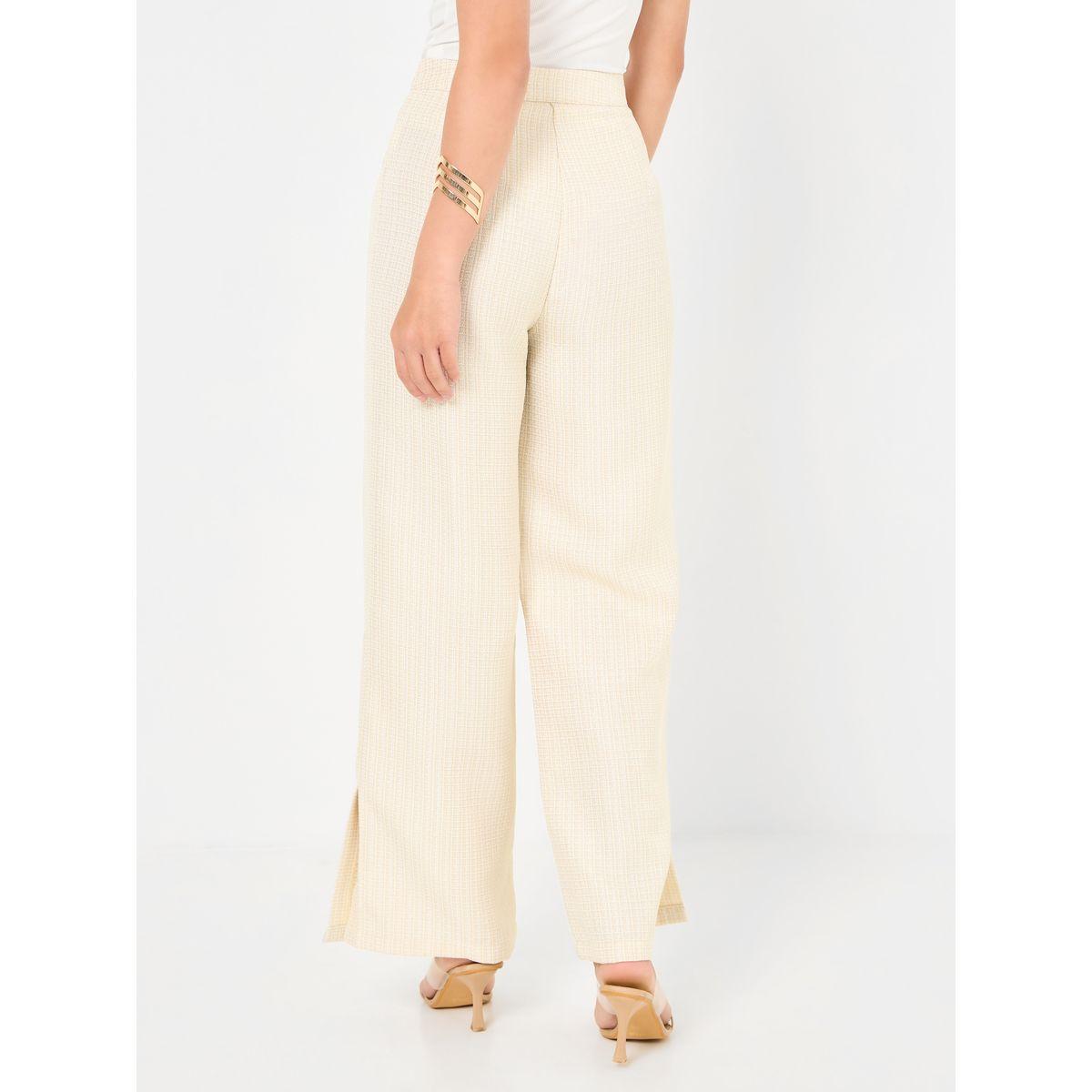 Styli Tweed Look Wide Leg Trouser with Side Slit-women-clothing-bottoms-trousers-image-4
