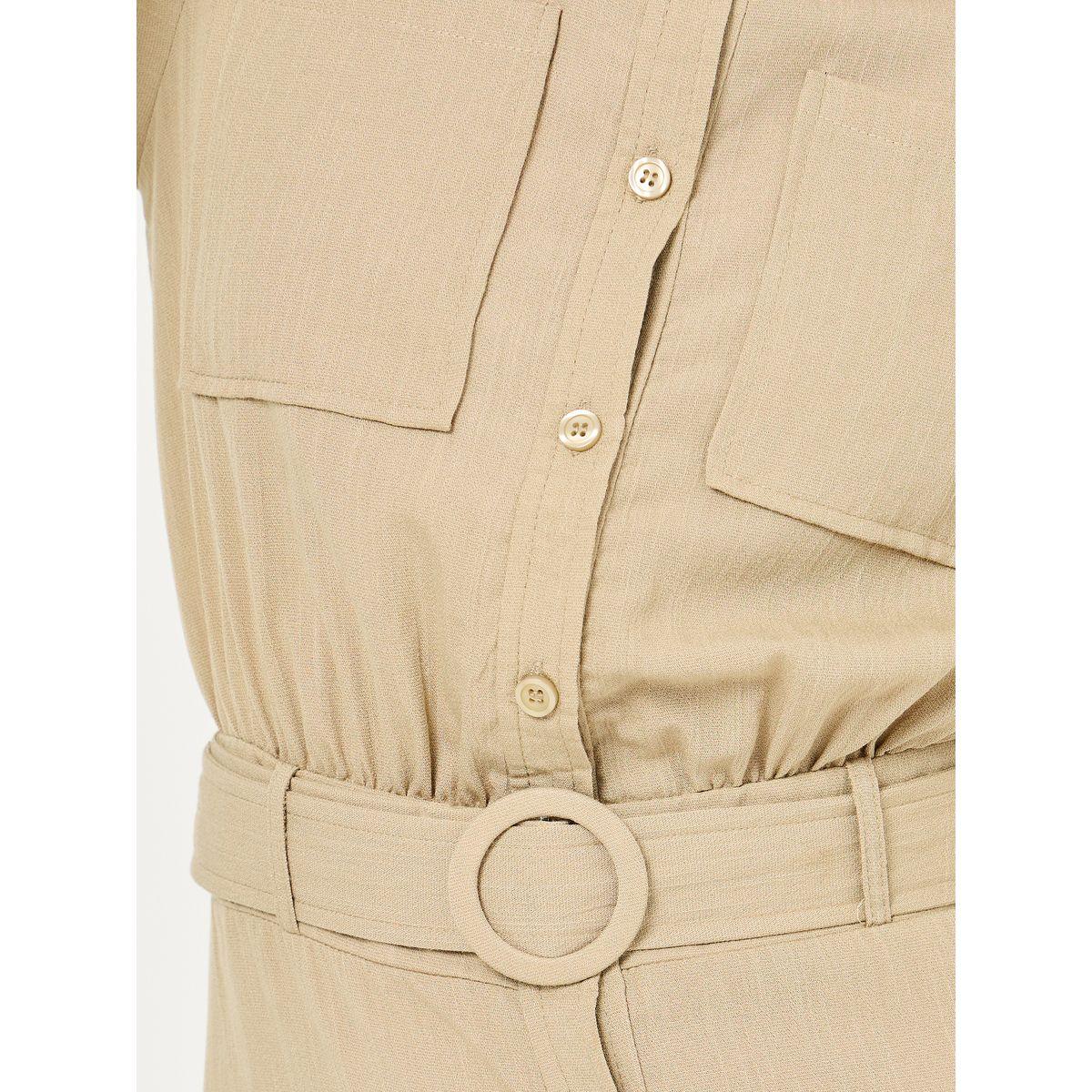 Styli Stand Collar Belted Shirt Midi Dress with Pockets-women-clothing-dresses-image-3