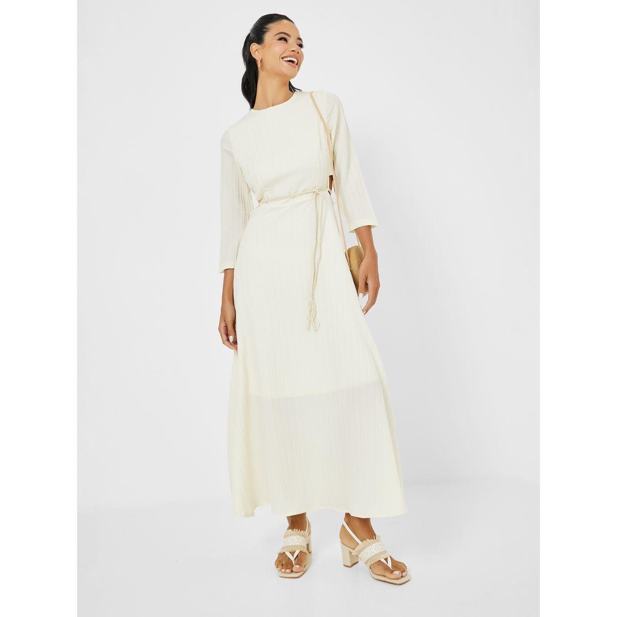 Styli Textured A-Line Maxi Dress with Cut-Out Waist-women-clothing-dresses-image-1