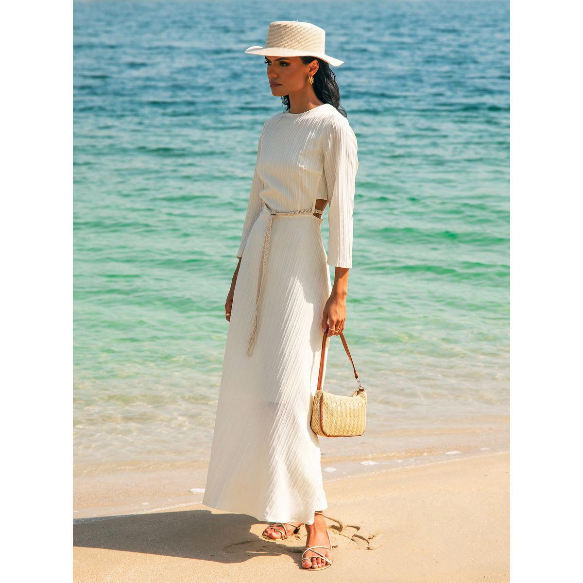 Styli Textured A-Line Maxi Dress with Cut-Out Waist-women-clothing-dresses-image-5