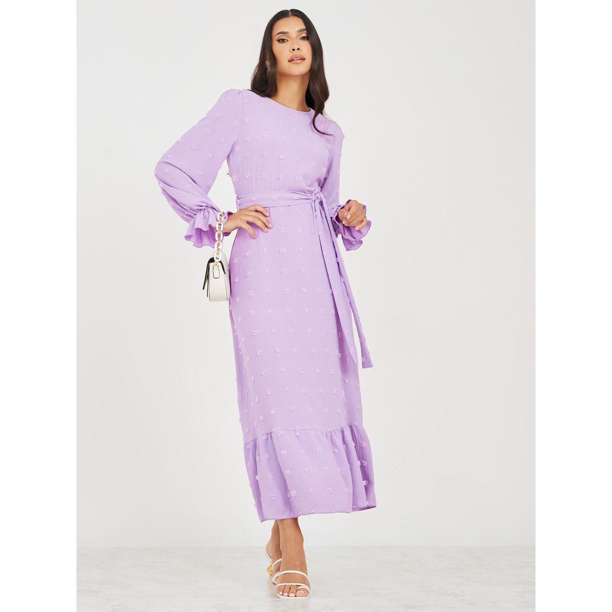 Styli Dobby Self Tie A-Line Maxi Dress-women-clothing-dresses-image-2