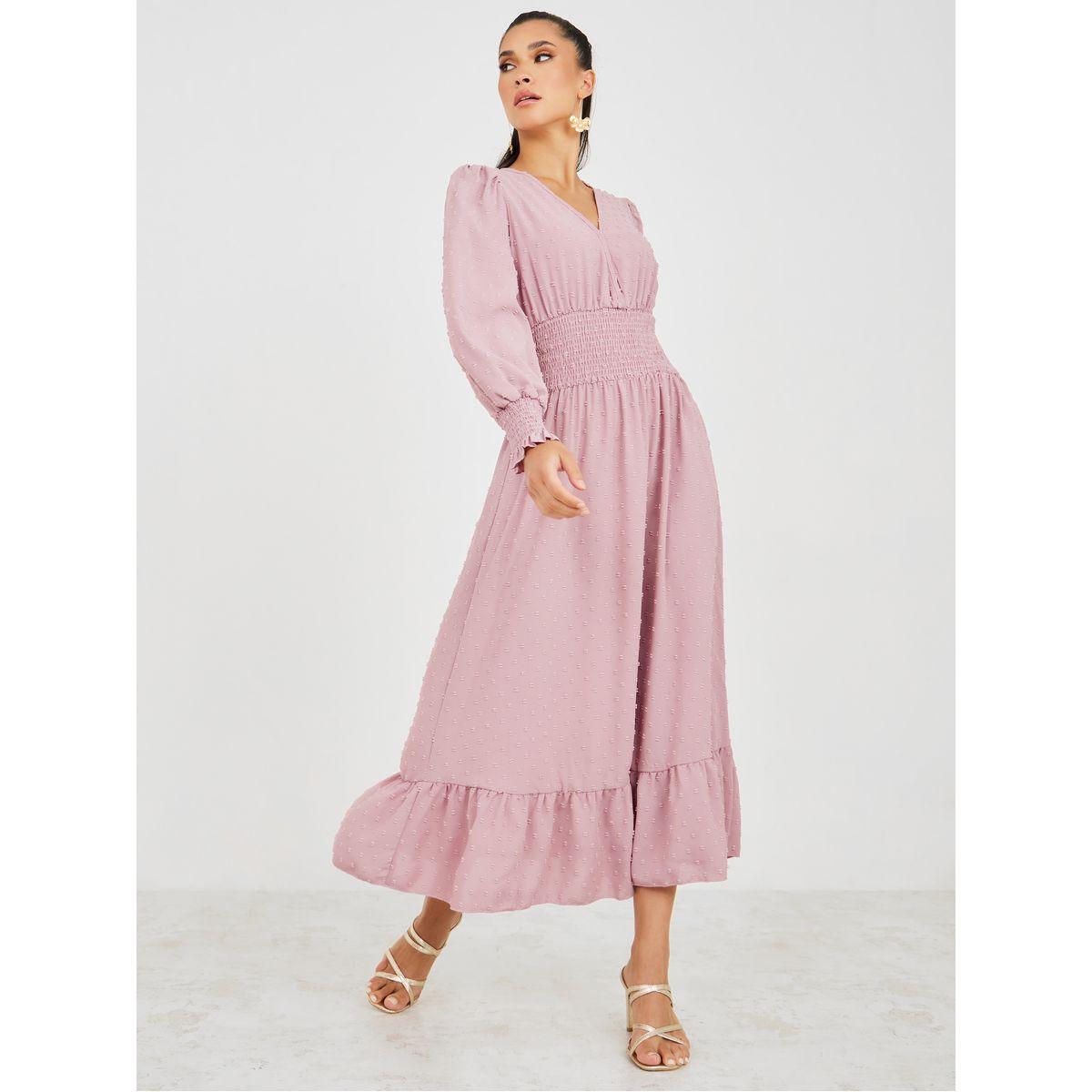 فستان ميدي بتفاصيل مزمومة-women-clothing-dresses-image-1
