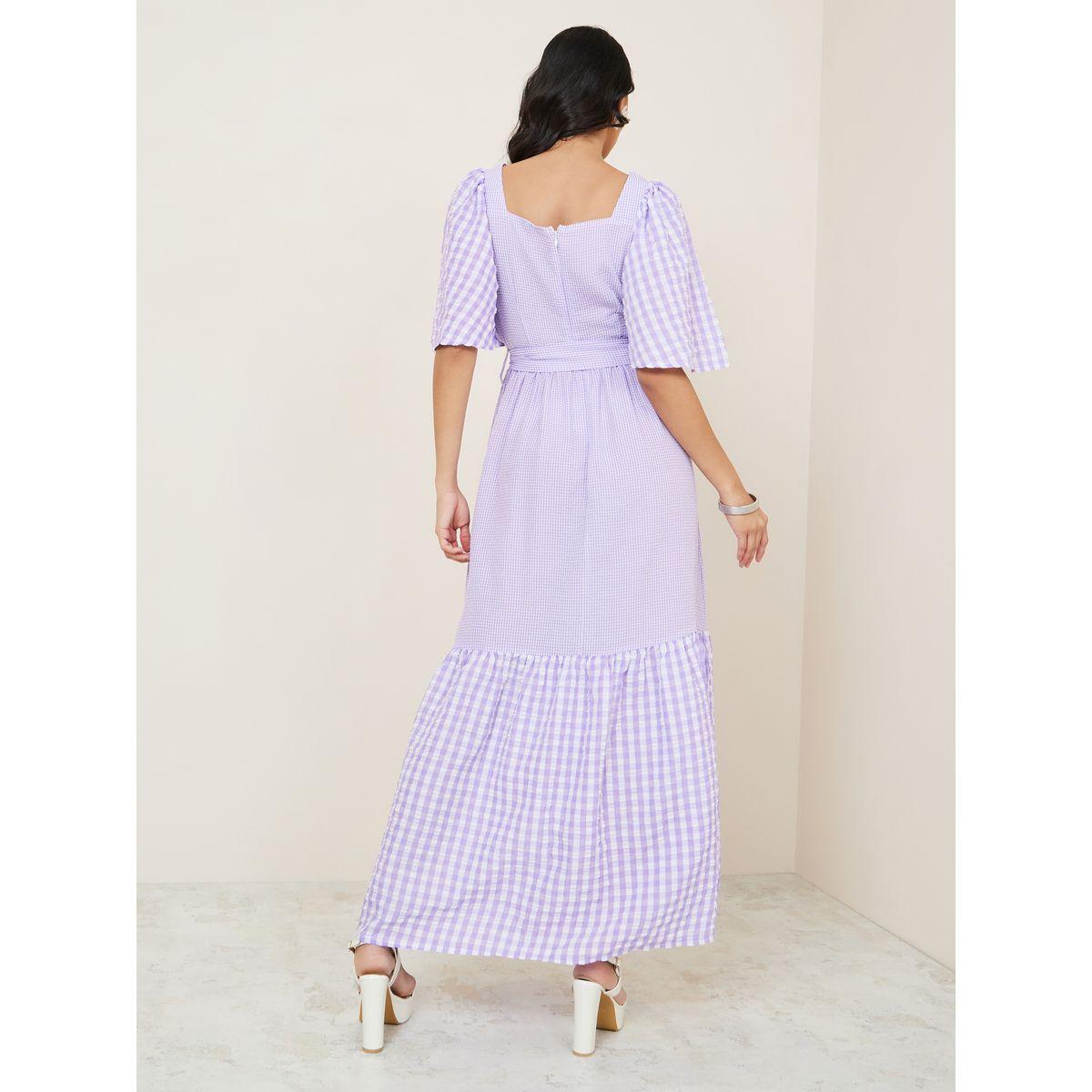 Styli Gingham Check Puff Sleeve Tiered Maxi Dress-women-clothing-dresses-image-4