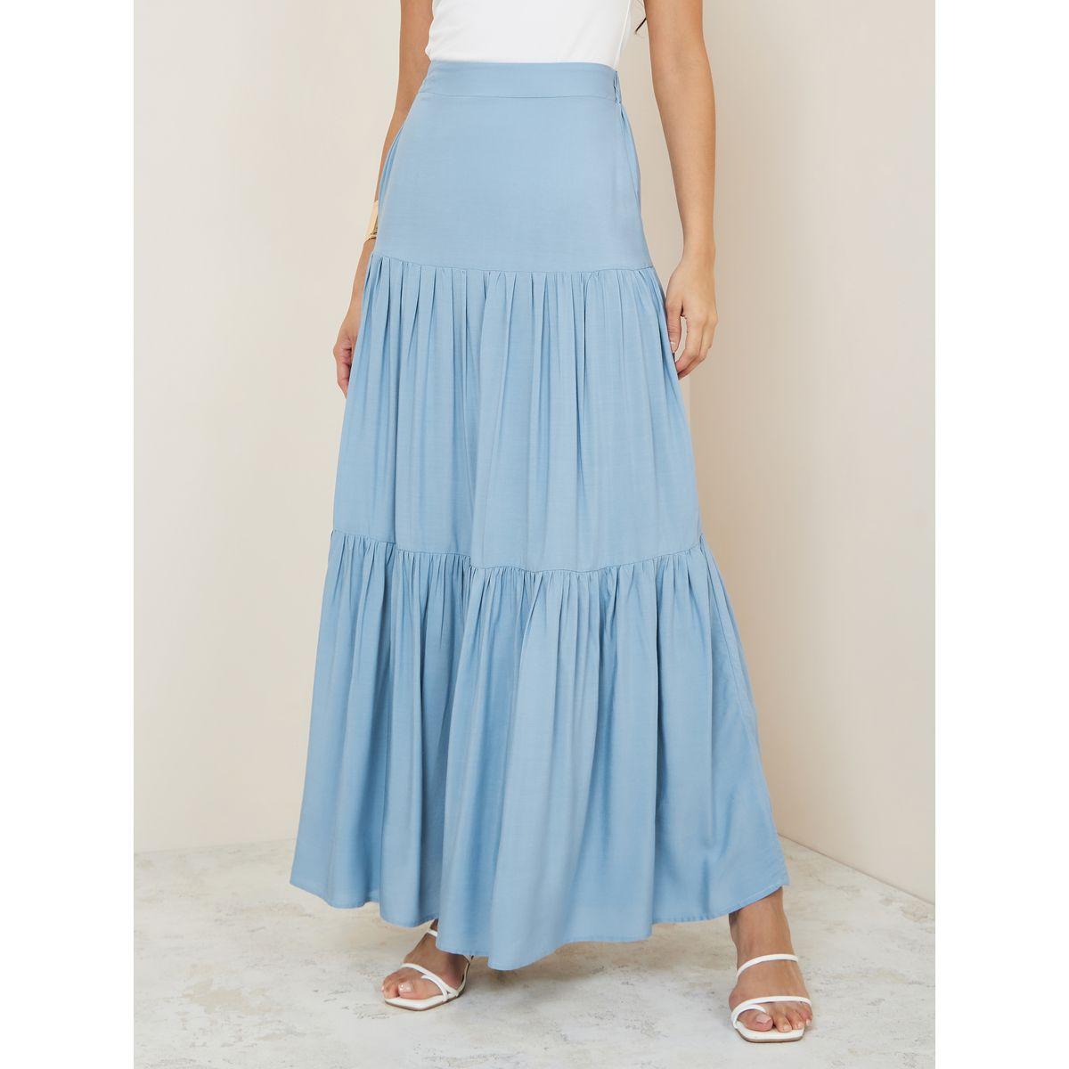 تنورة طويلة بنصف خصر مطاطي-women-clothing-bottoms-skirts-image-1