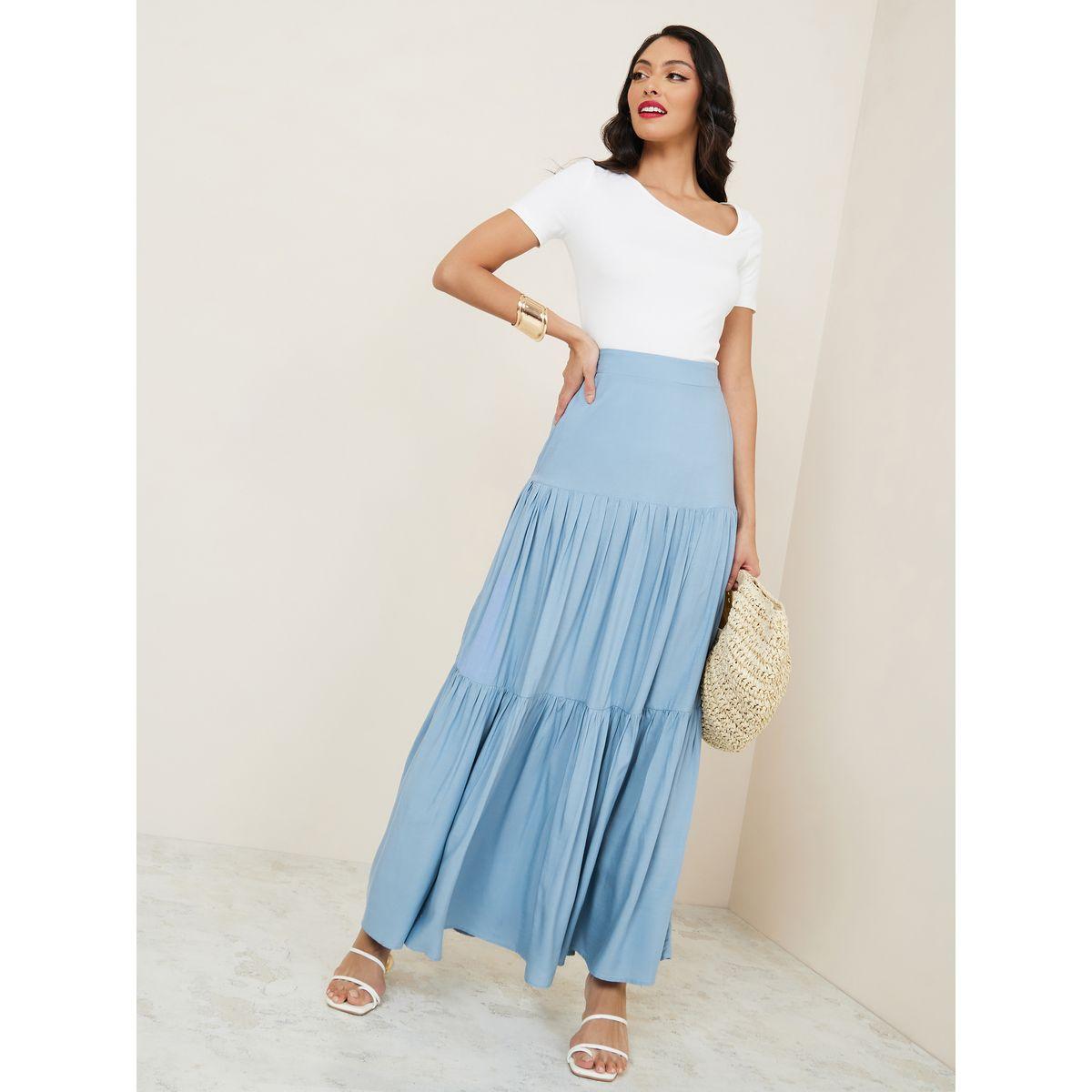 Styli Half Elastic Waistband Tiered Maxi Skirt-women-clothing-bottoms-skirts-image-2