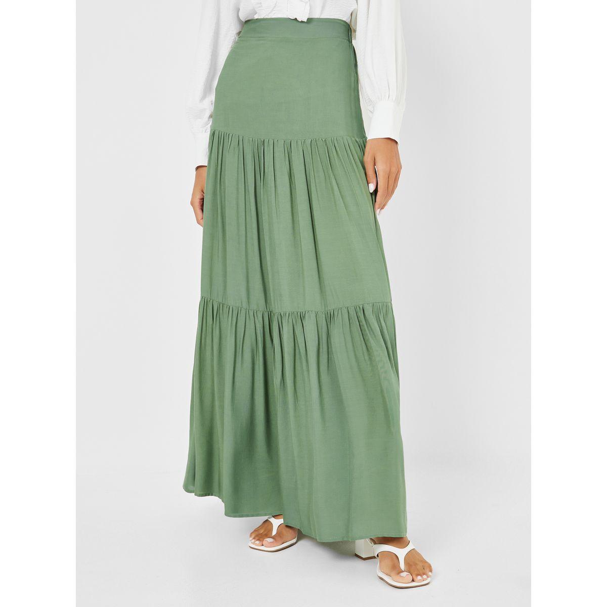 Elastic waist tiered skirt sale